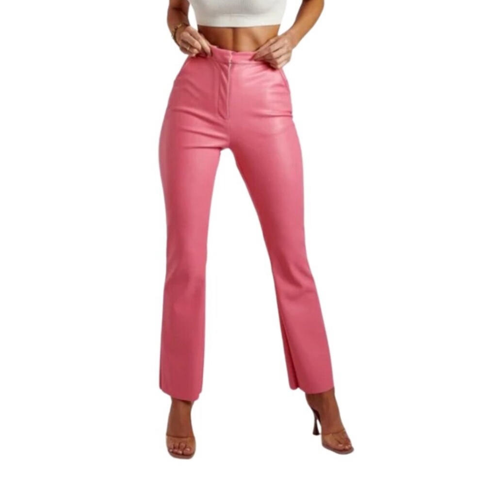 SOLD Vibrant Pink Meshski Faux Leather Pants High Waist  Straight Leg  Size M